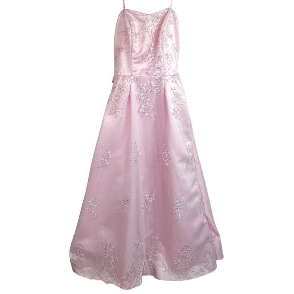 Vintage 90s Y2K Romantic Pink Maxi Formal Dress Beaded Layered Satin Gown SMALL - Picture 3 of 14